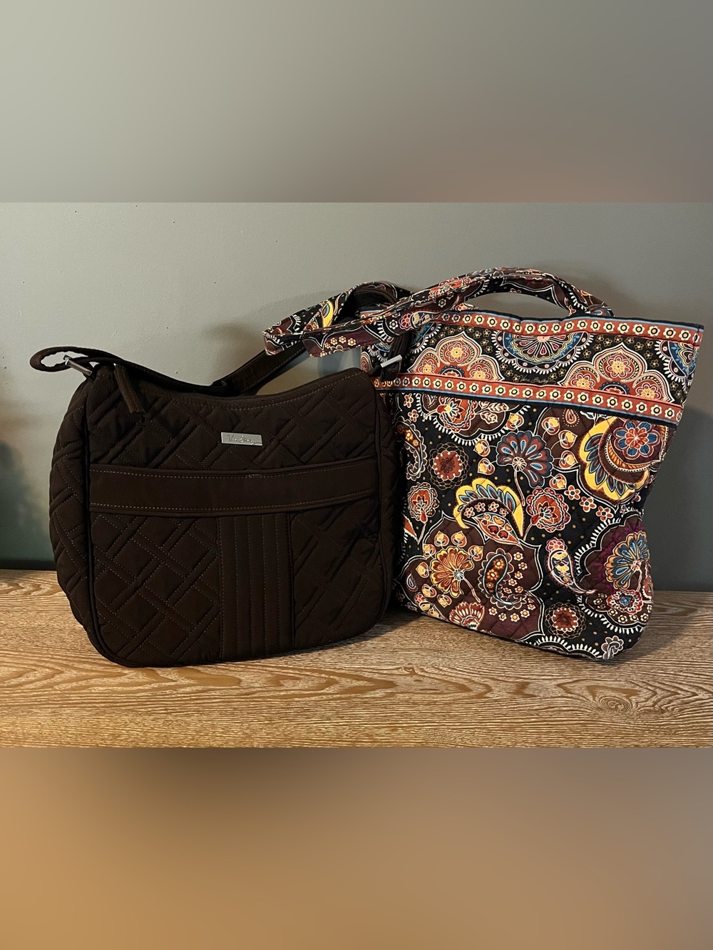 Vera Bradley Quilted Purse Duo – Kensington & Espresso Brown Shoulder Bag